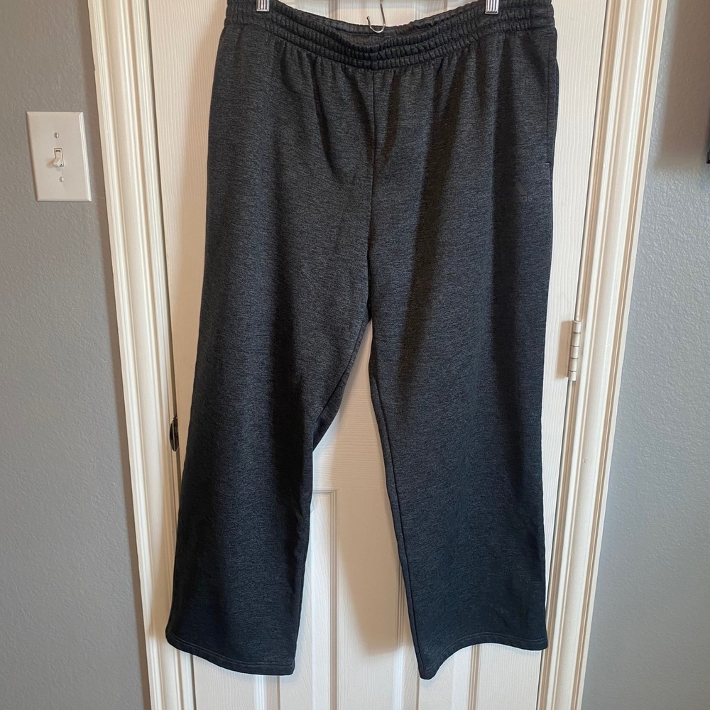 Adidas Mens Fleece Sweatpants 2XL Dark Gray Heather Open Hem Training Pants - Picture 1 of 4